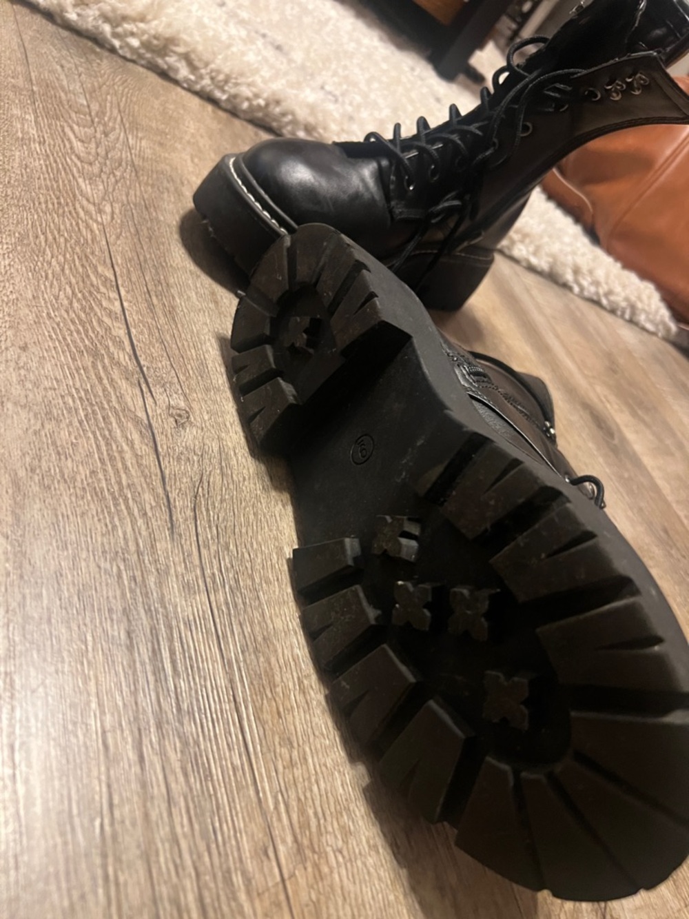Black Lace-Up Combat Boots with Platform Sole